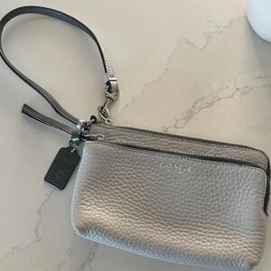 Coach Metallic Silver Wristlet